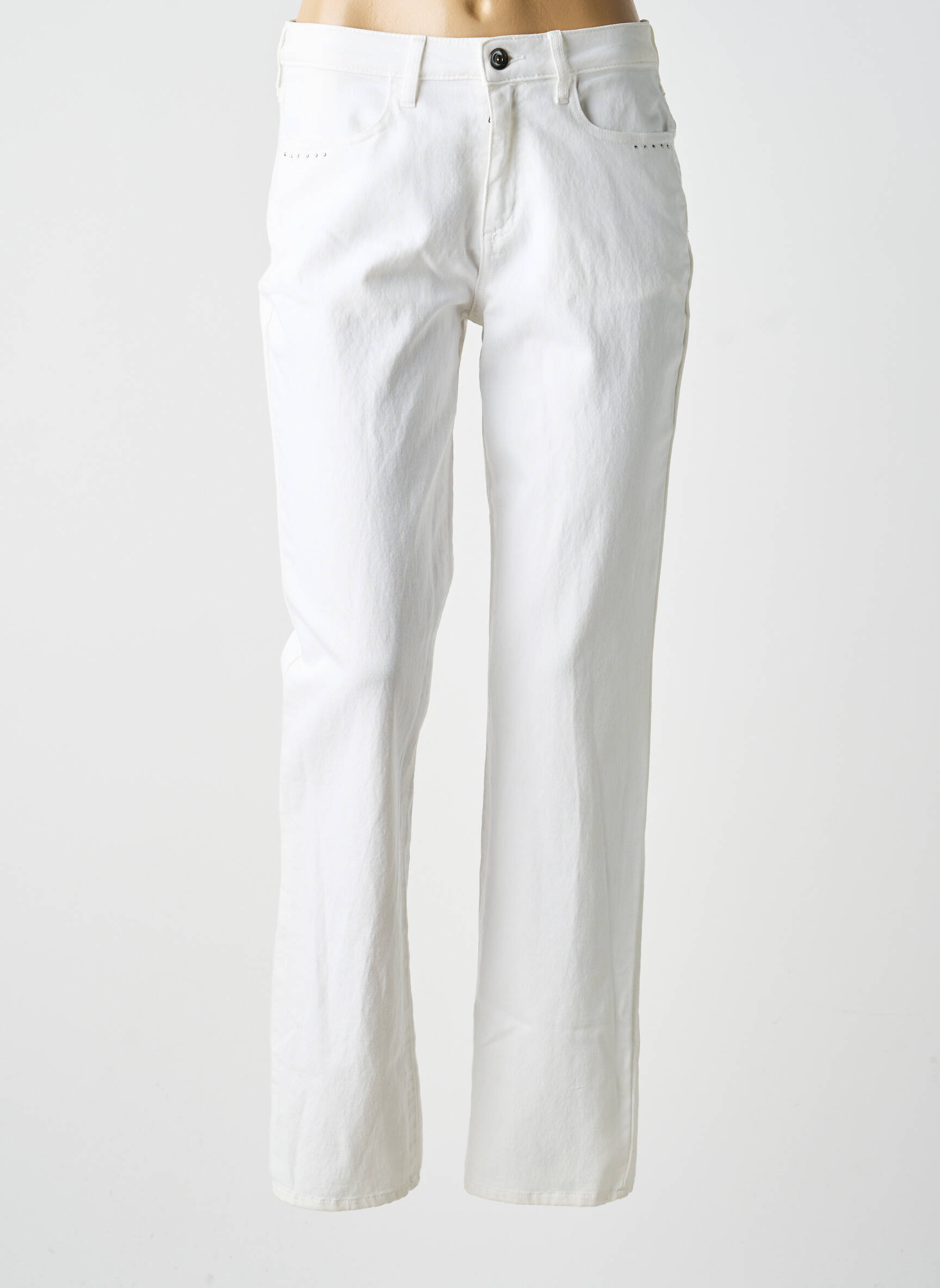 Pantalon droit stretch taille normale blanc GUY DUBOUIS femme