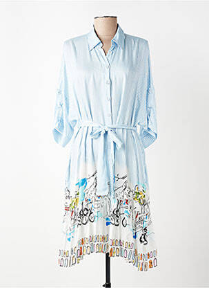 Robe mi-longue coupe fluide manches 3/4 bleu LESLIE femme