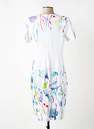 Robe mi-longue imprimé fleurs manches courtes blanc DOLCEZZA femme