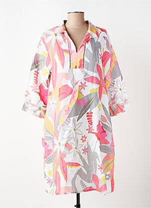 Robe mi-longue imprimé fleurs manches 3/4 blanc DOLCEZZA femme