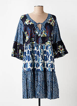 Robe courte imprimé fleurs manches 3/4 bleu DRESS ADDICT femme