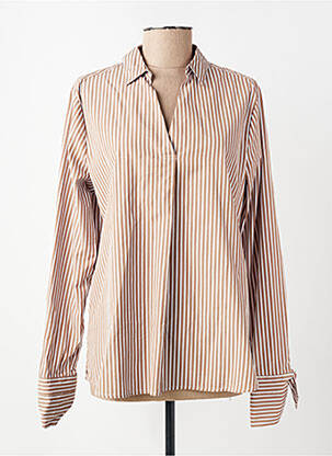 Blouse tissage popeline manches longues marron TONI femme