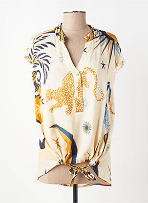 Blouse tissage popeline manches courtes beige LESLIE femme