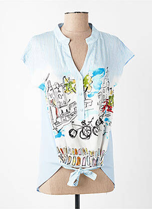 Blouse col v manches courtes bleu LESLIE femme