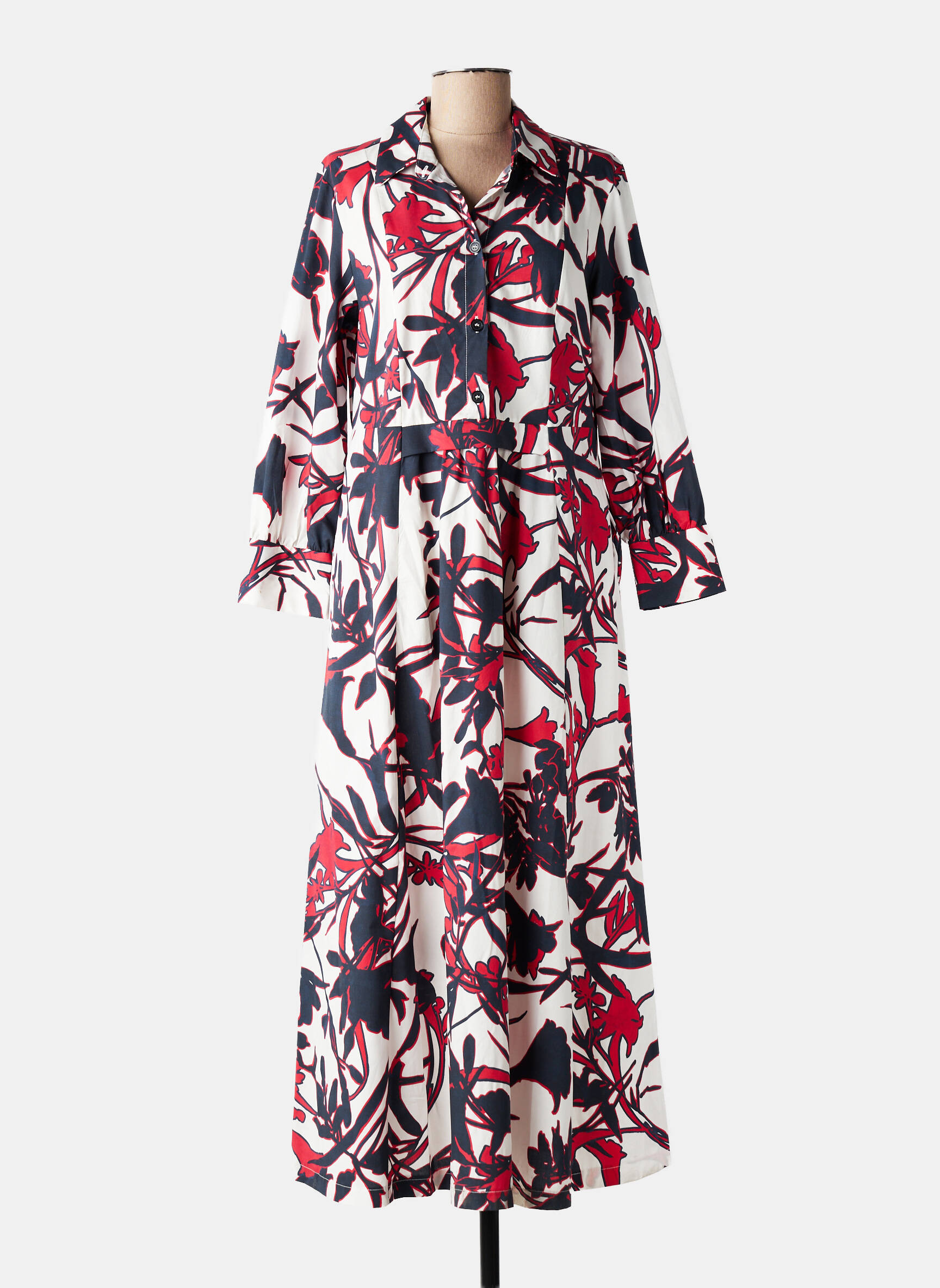 Robe longue imprimé fleurs manches 3/4 rouge MARIA BELLENTANI femme