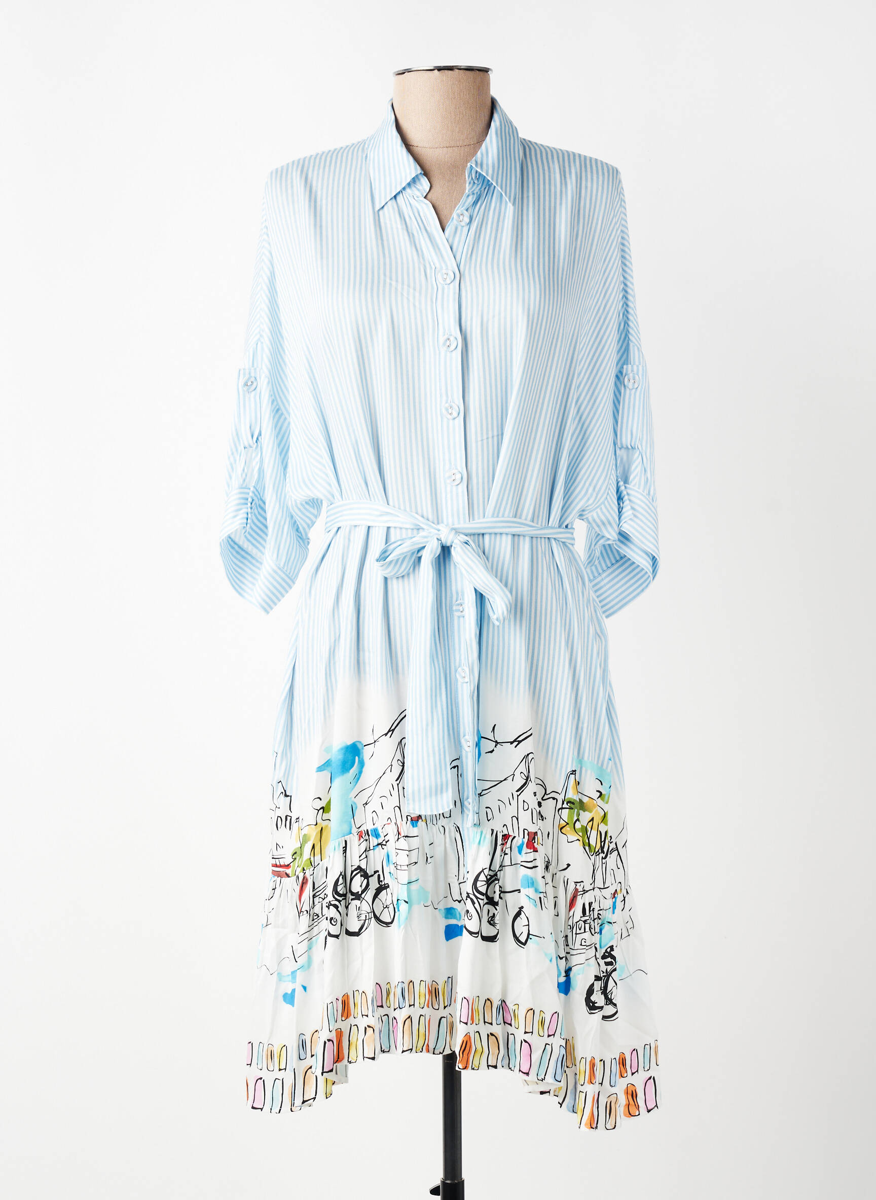 Robe mi-longue coupe fluide manches 3/4 bleu LESLIE femme