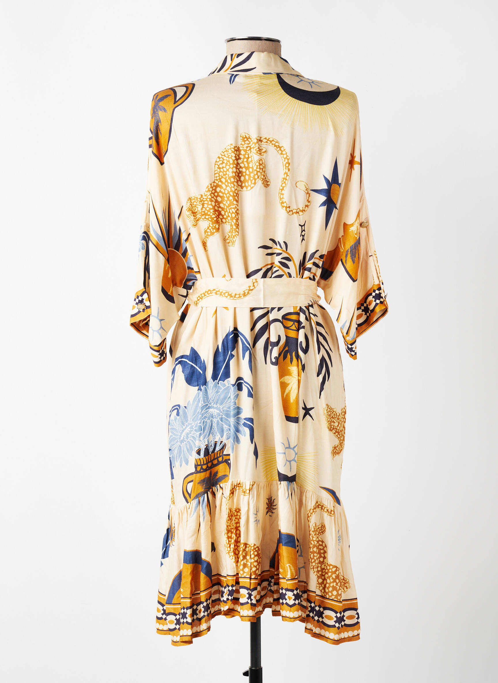 Robe mi-longue coupe fluide manches 3/4 beige LESLIE femme