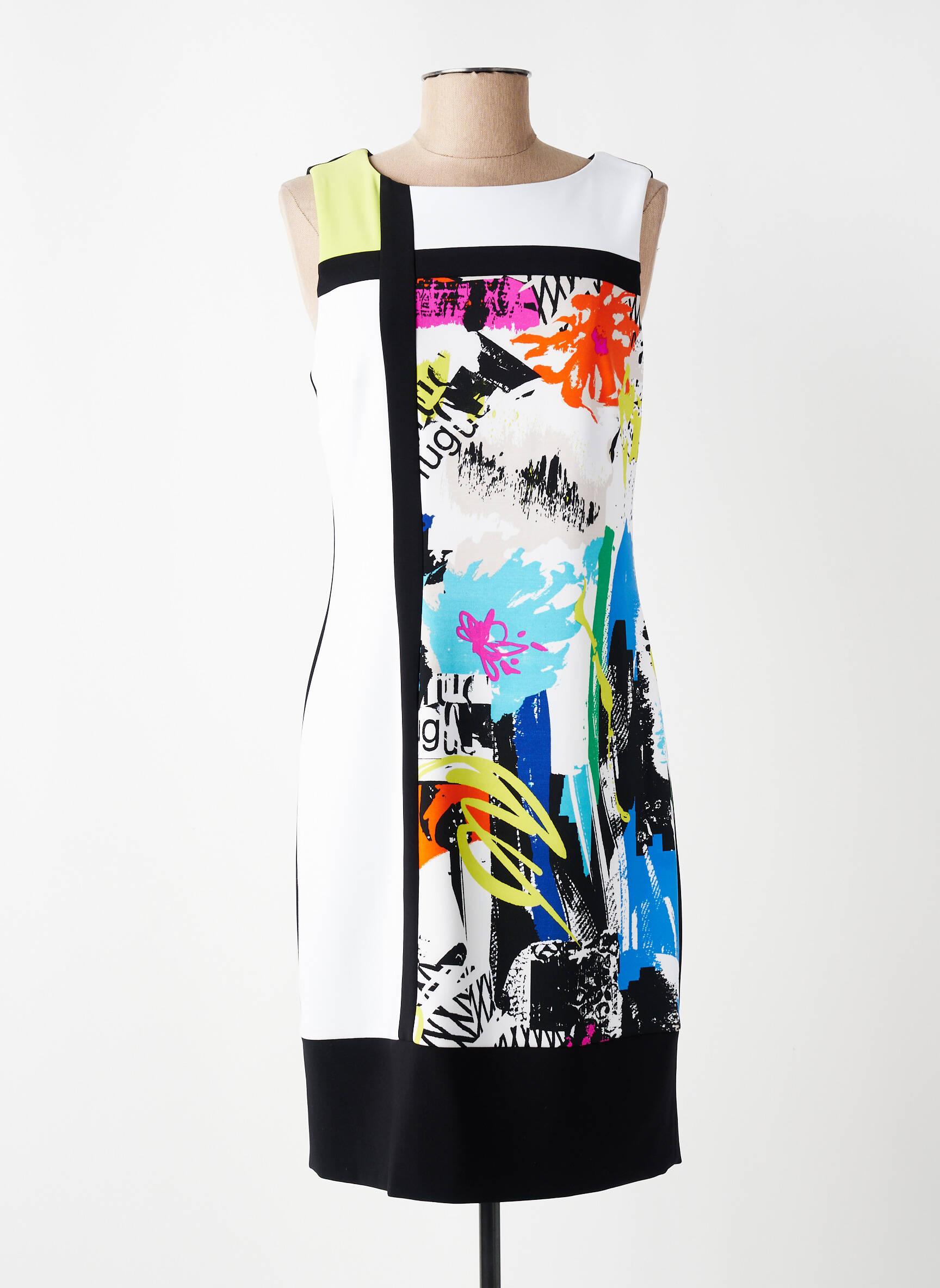 Robe mi-longue imprimé fleurs sans manche noir JOSEPH RIBKOFF femme