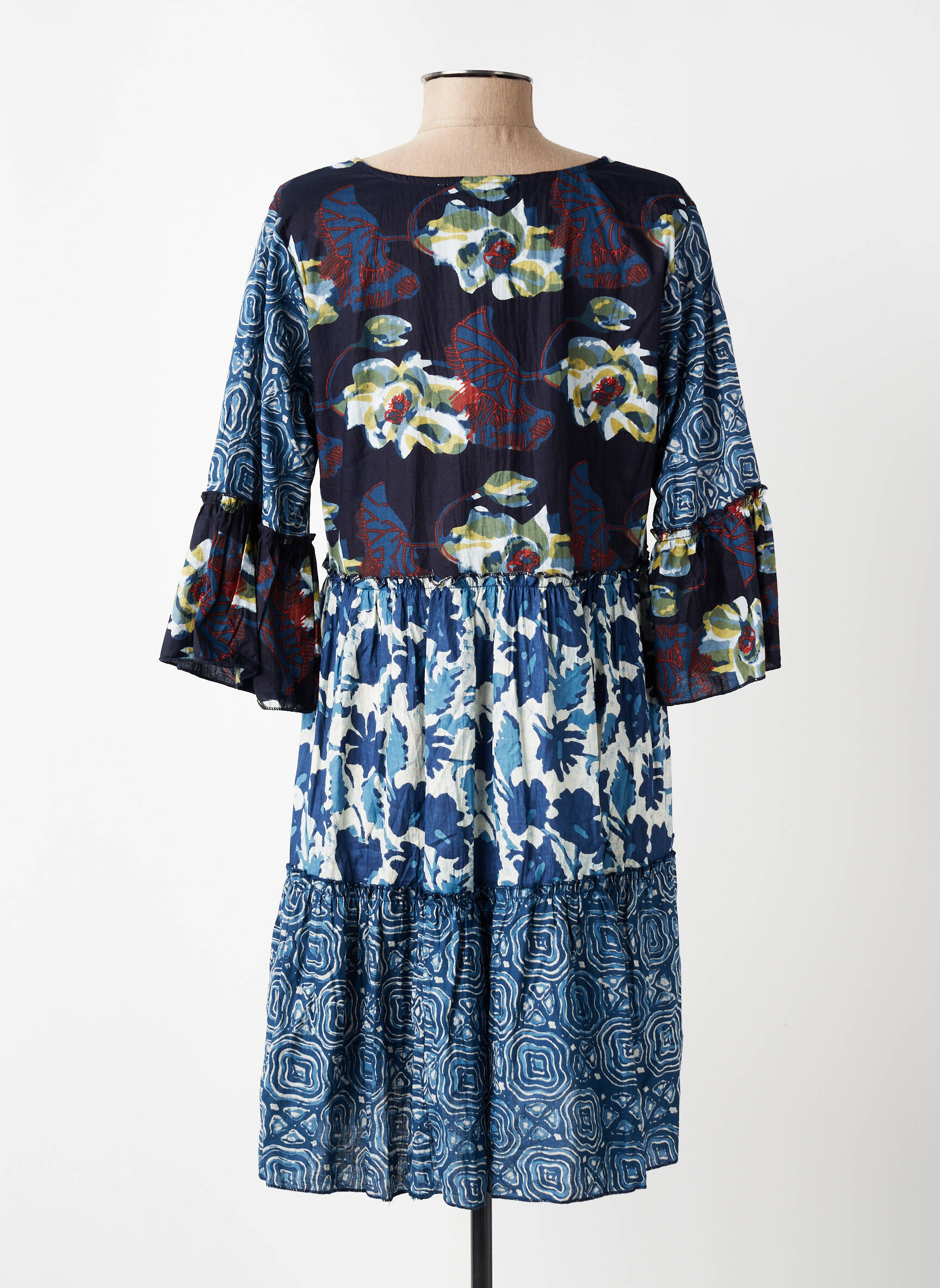 Robe courte imprimé fleurs manches 3/4 bleu DRESS ADDICT femme