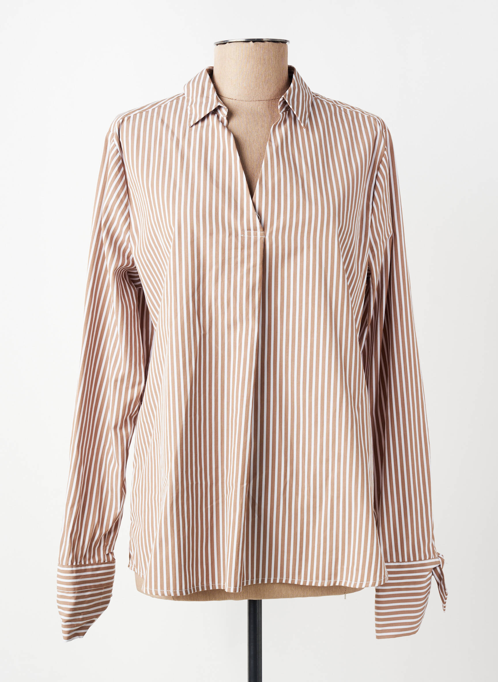 Blouse tissage popeline manches longues marron TONI femme
