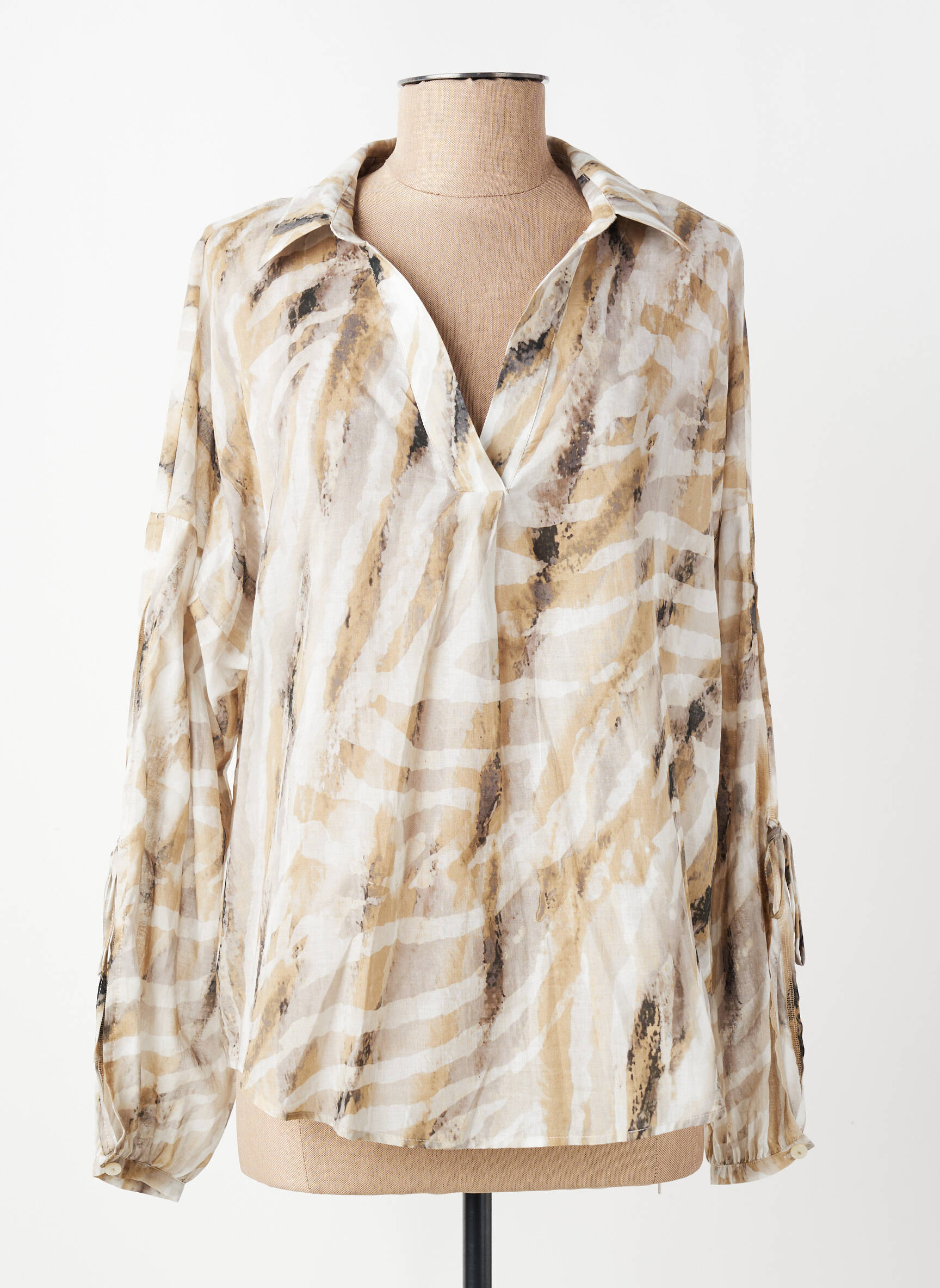 Blouse légère et transparente manches longues beige EVA KAYAN femme