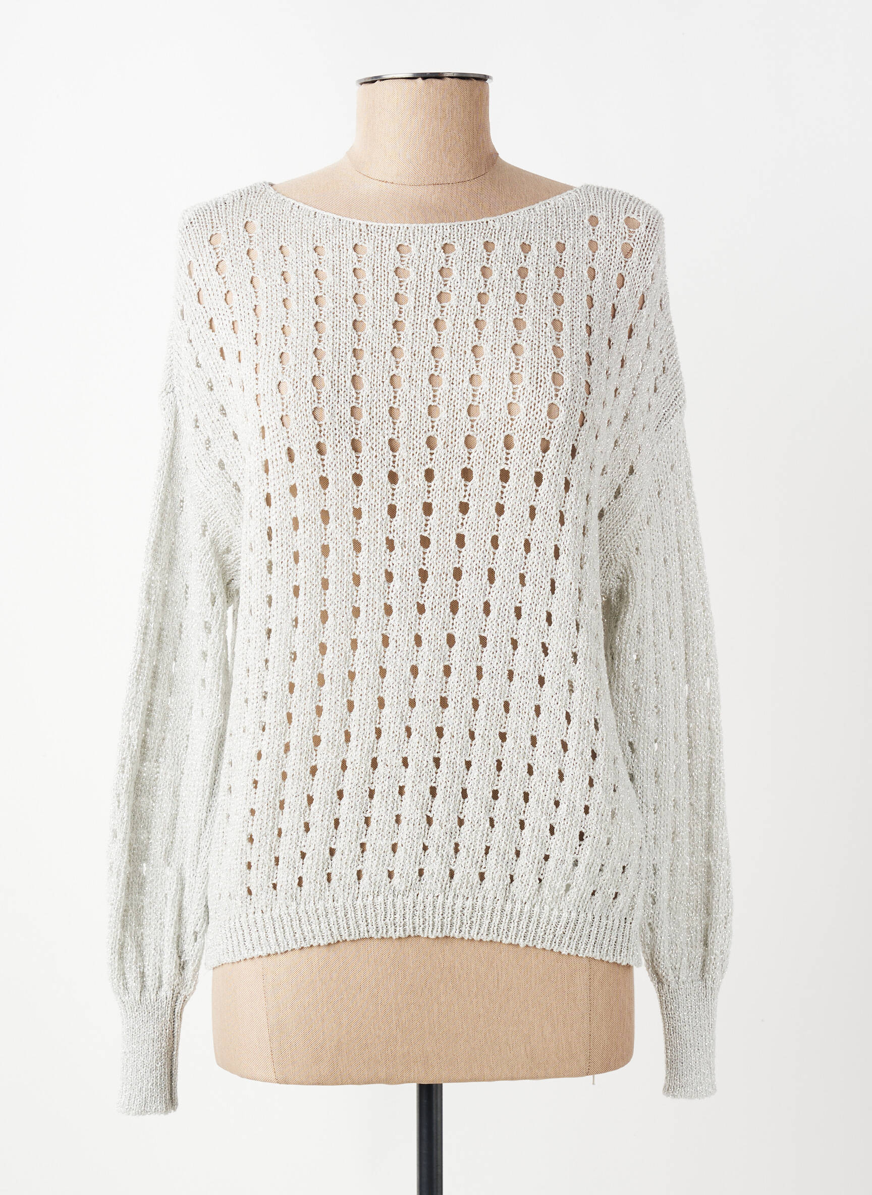 Pull col bateau manches longues argent MARIA BELLENTANI femme