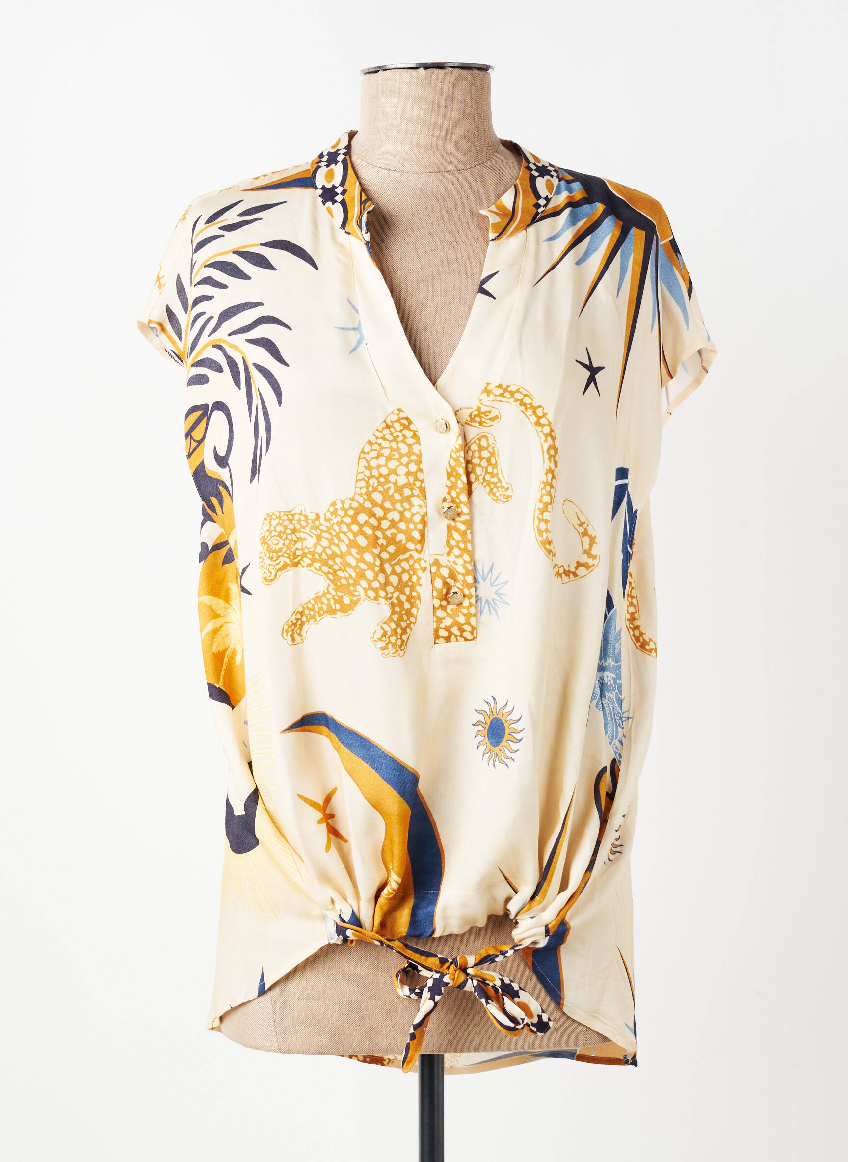 Blouse tissage popeline manches courtes beige LESLIE femme