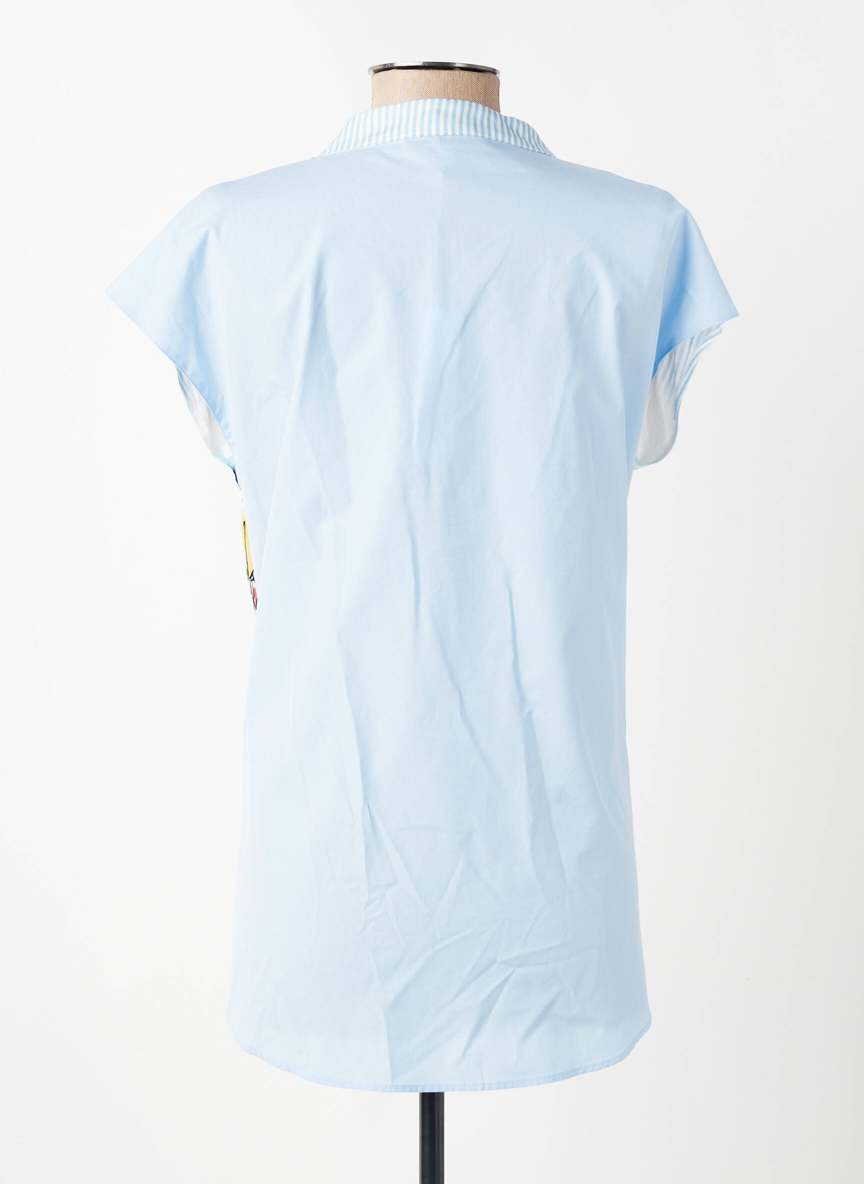 Blouse col v manches courtes bleu LESLIE femme