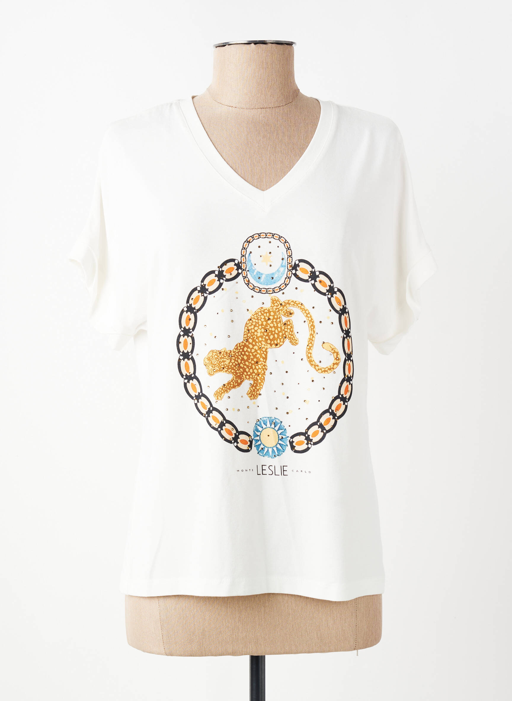 T-shirt imprimé fantaisie manches courtes beige LESLIE femme