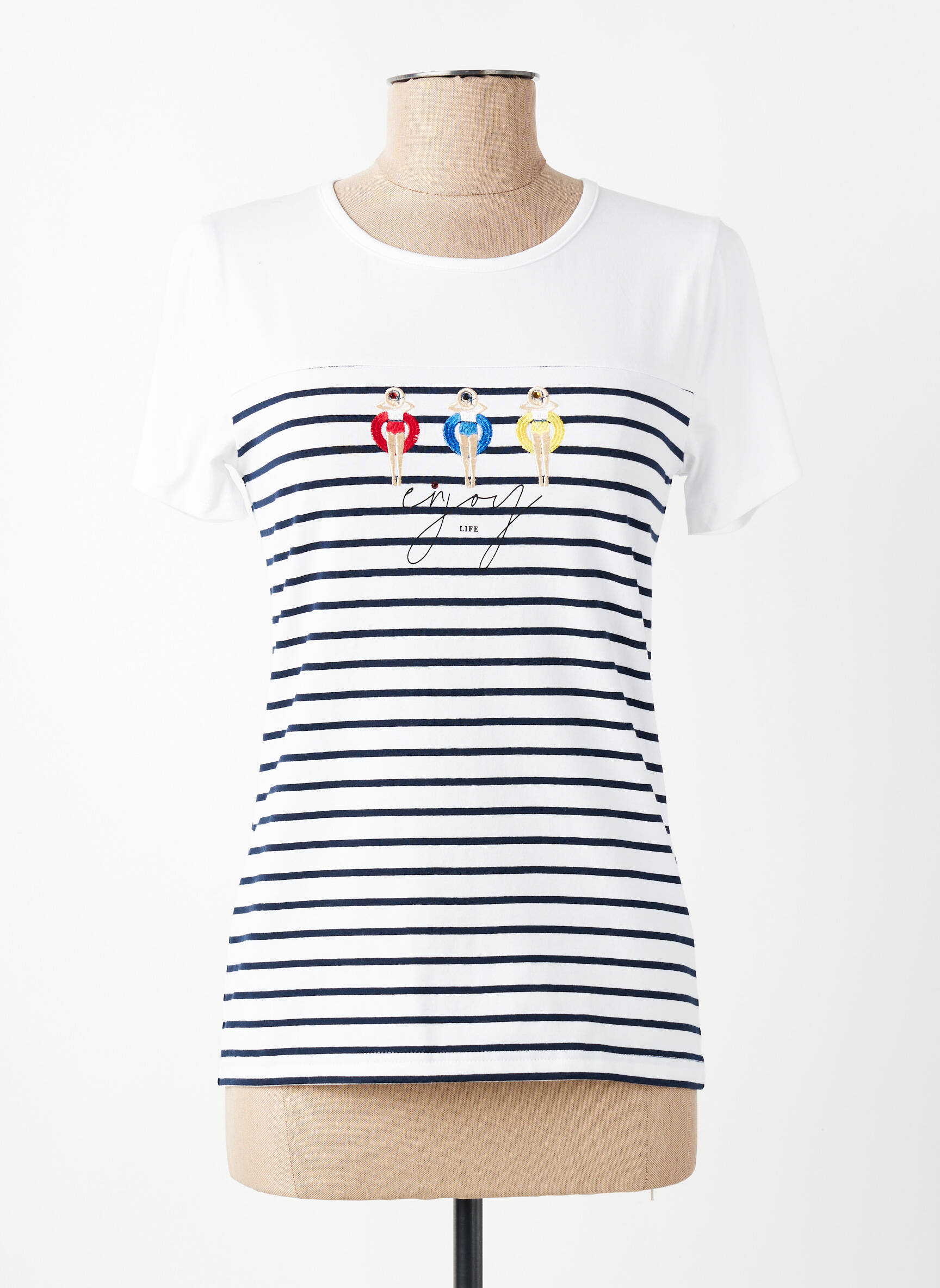 T-shirt sérigraphie avec strass manches courtes bleu ANANKE femme