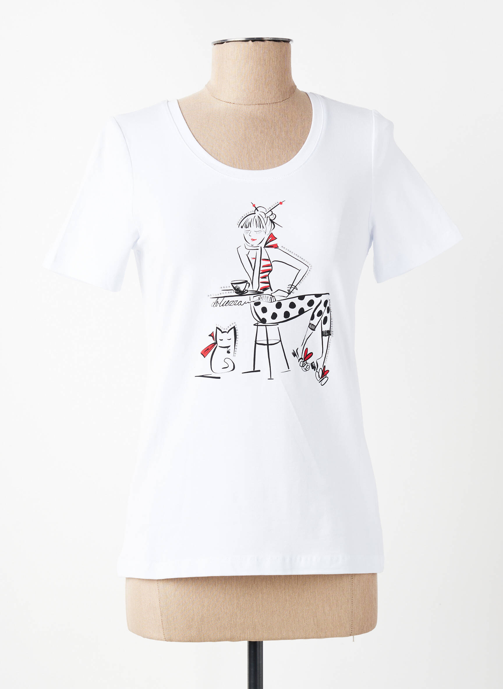 T-shirt sérigraphie avec strass manches courtes blanc DOLCEZZA femme