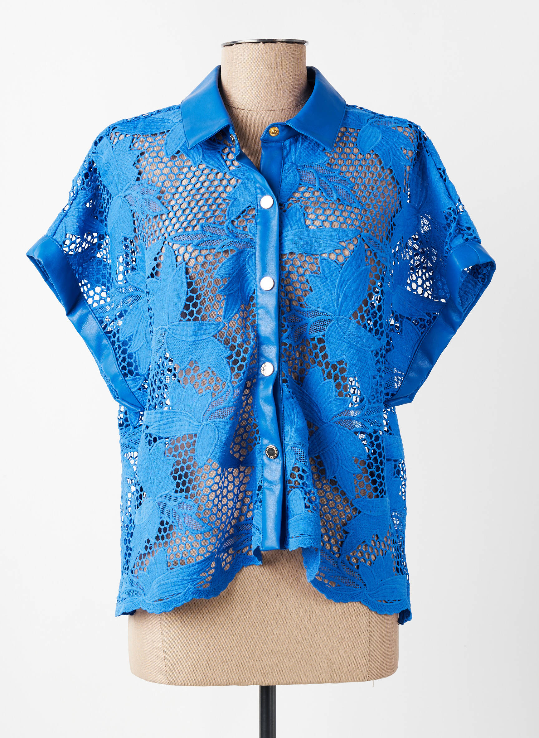 Chemisier coupe droite manches courtes bleu LOLA CASADEMUNT femme