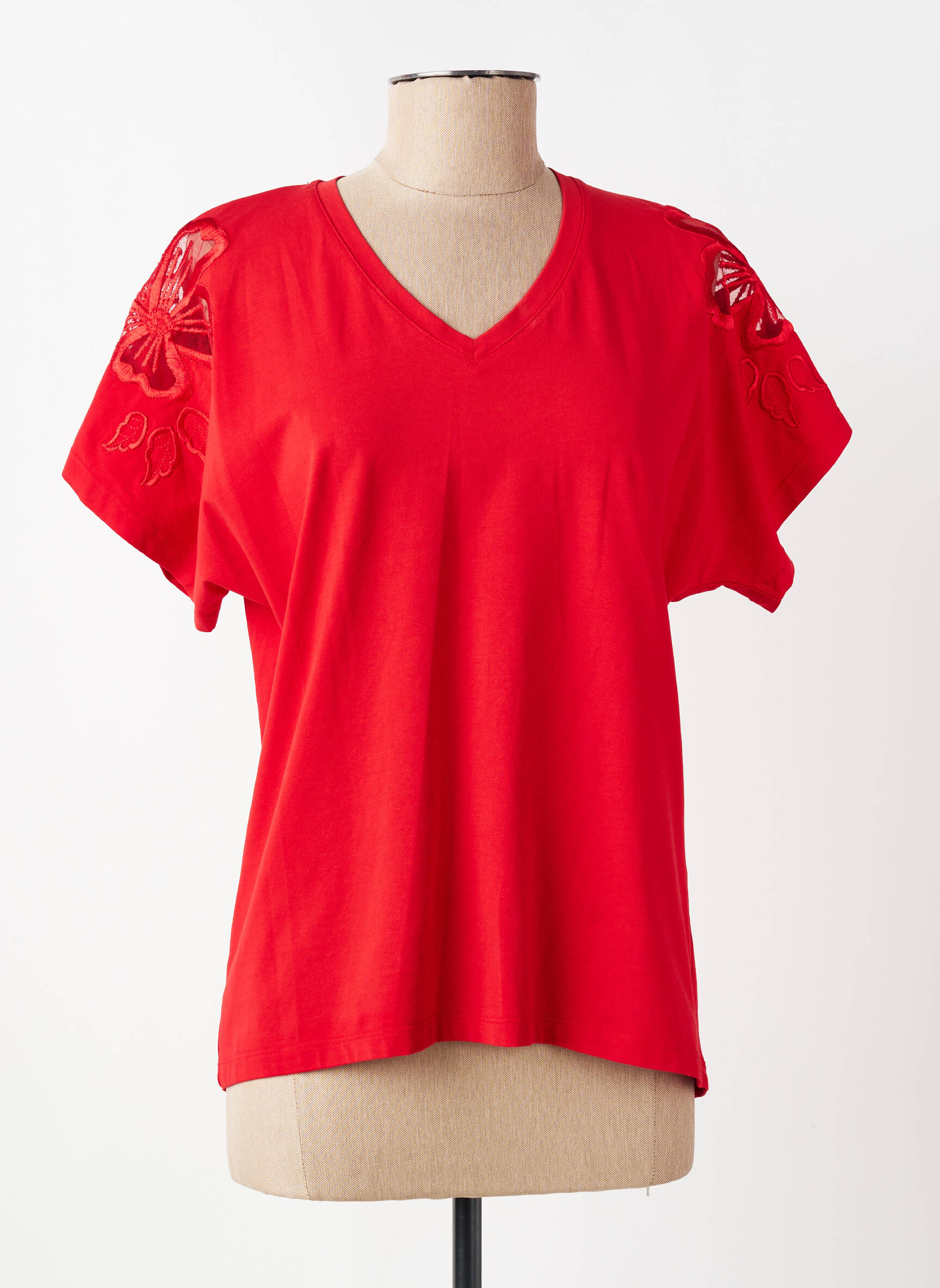 T-shirt col v manches courtes rouge MARIA BELLENTANI femme