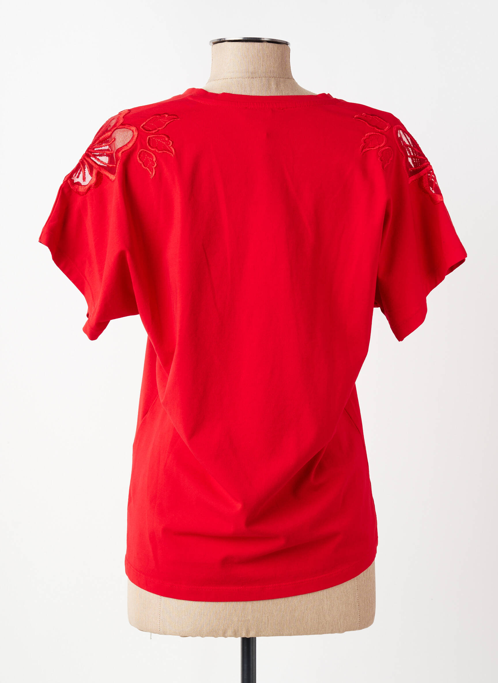T-shirt col v manches courtes rouge MARIA BELLENTANI femme