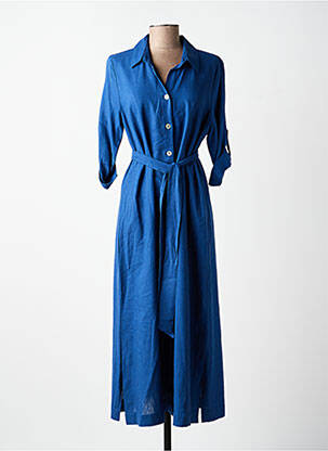 Robe longue tissage crêpe manches 3/4 bleu ELEONORA AMADEI femme