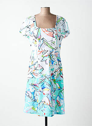 Robe mi-longue imprimé fantaisie manches courtes blanc DOLCEZZA femme