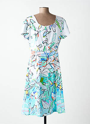 Robe mi-longue imprimé fantaisie manches courtes blanc DOLCEZZA femme