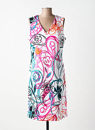 Robe mi-longue imprimé fleurs sans manche blanc JOSEPH RIBKOFF femme