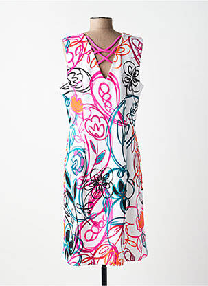 Robe mi-longue imprimé fleurs sans manche blanc JOSEPH RIBKOFF femme