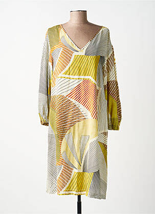 Robe mi-longue coupe fluide manches longues beige MARIA BELLENTANI femme