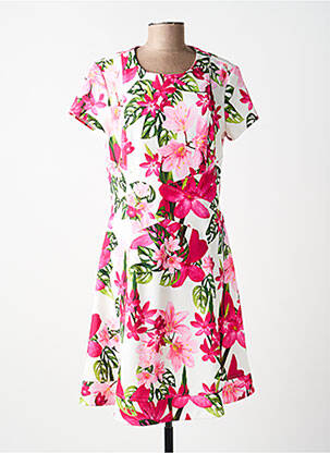 Robe mi-longue imprimé fleurs manches courtes rose JOSEPH RIBKOFF femme