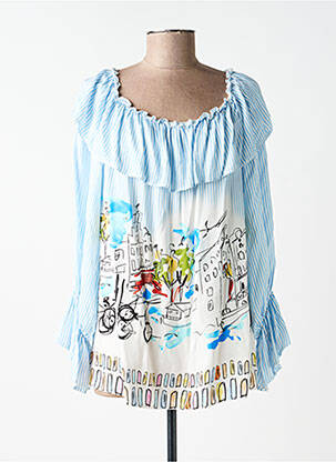 Blouse tissage popeline manches longues bleu LESLIE femme