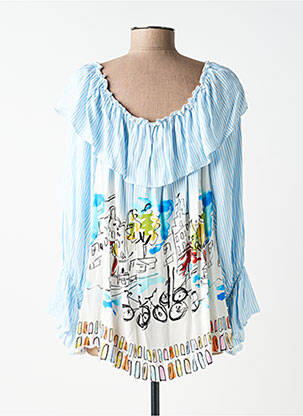 Blouse tissage popeline manches longues bleu LESLIE femme