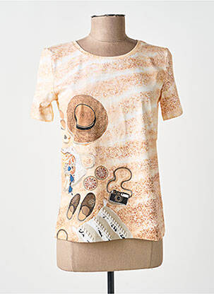 T-shirt imprimé fantaisie manches courtes beige LEO & UGO femme