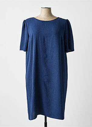 Robe mi-longue coupe fluide manches courtes bleu GEVANA femme
