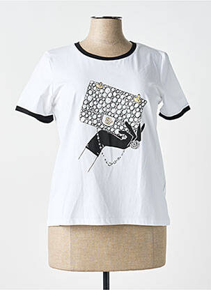 T-shirt sérigraphie avec strass manches courtes blanc LEO & UGO femme
