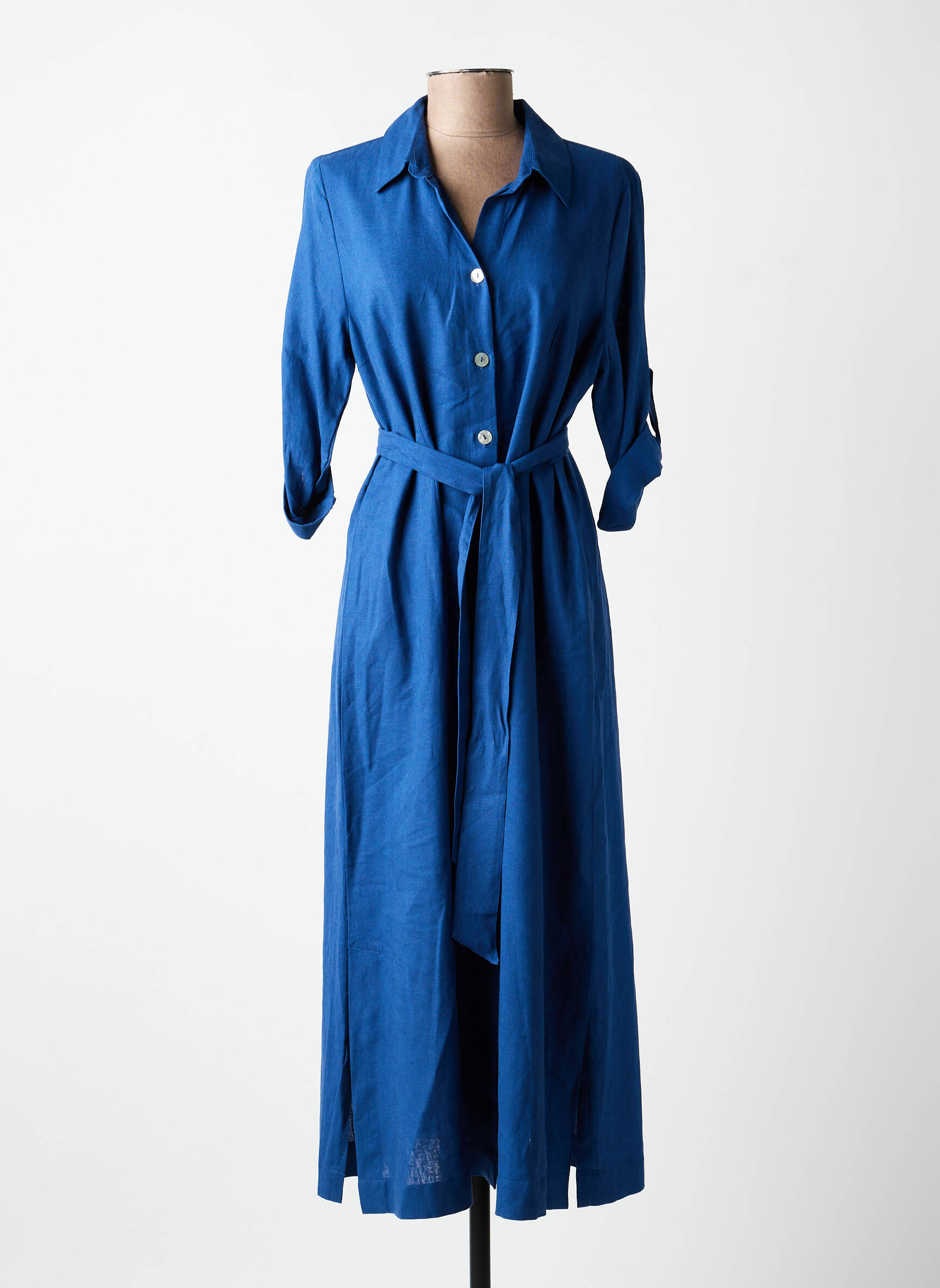 Robe longue tissage crêpe manches 3/4 bleu ELEONORA AMADEI femme