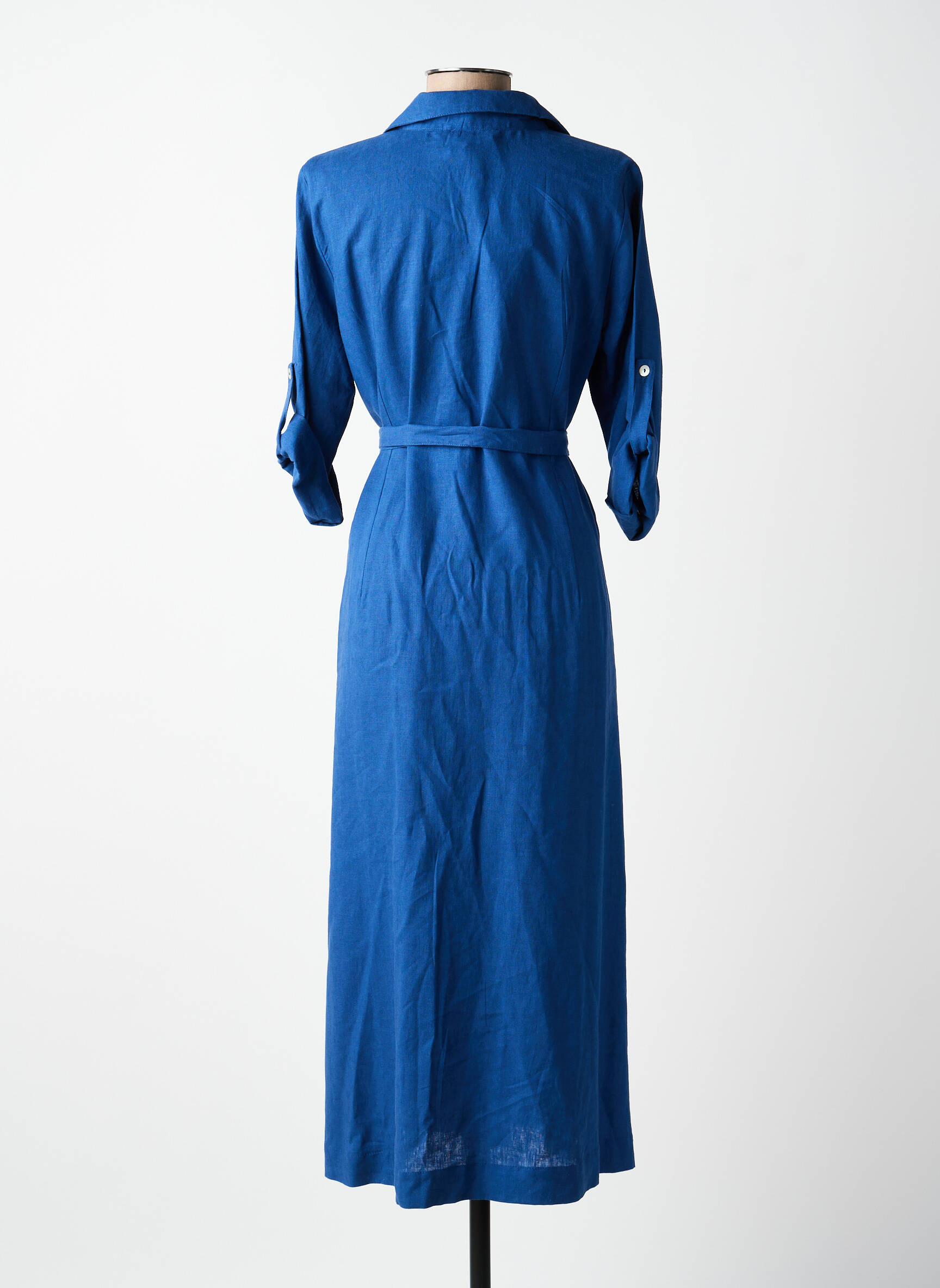Robe longue tissage crêpe manches 3/4 bleu ELEONORA AMADEI femme