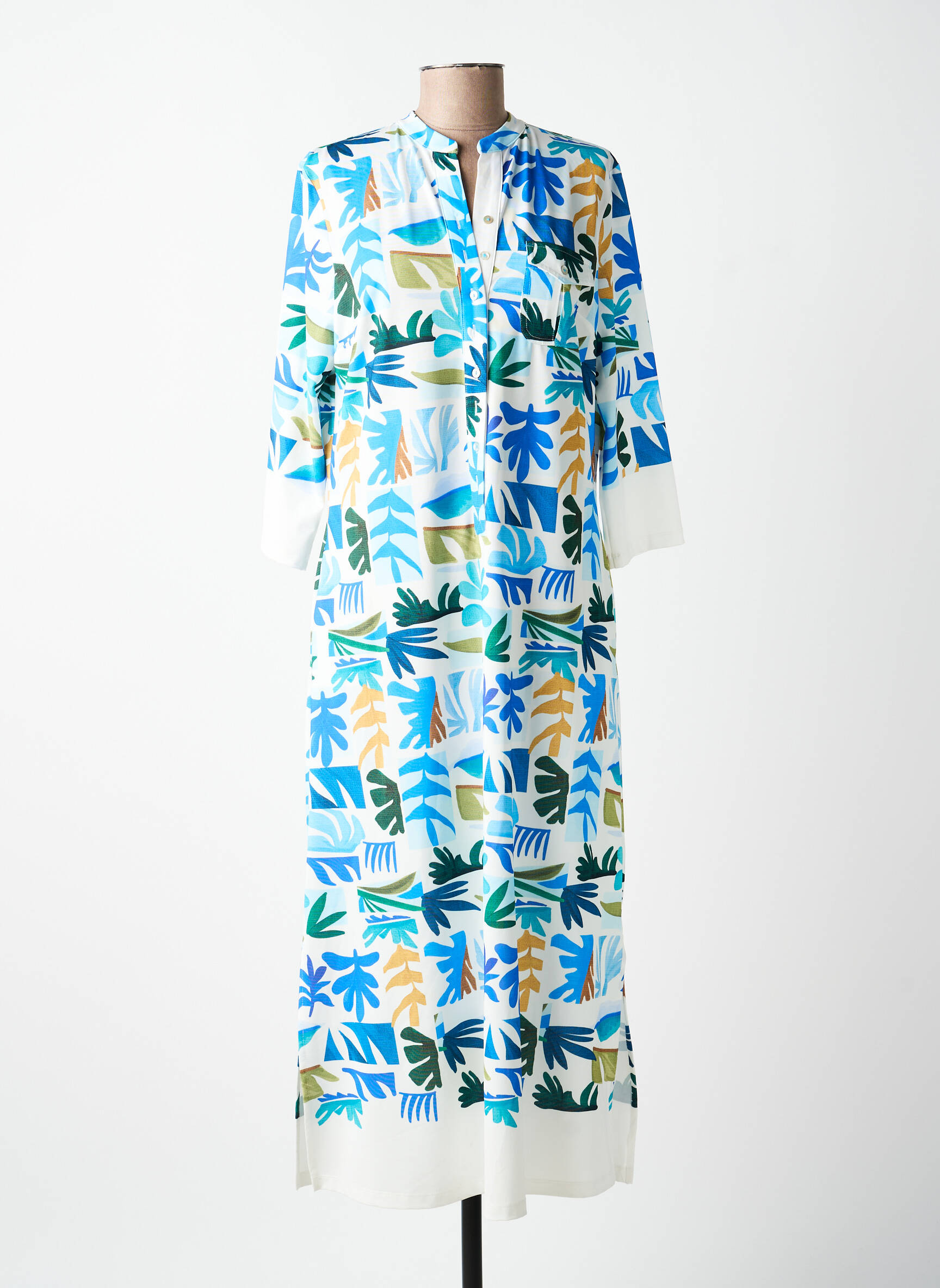 Robe longue imprimé fantaisie manches 3/4 bleu FUEGO WOMAN femme