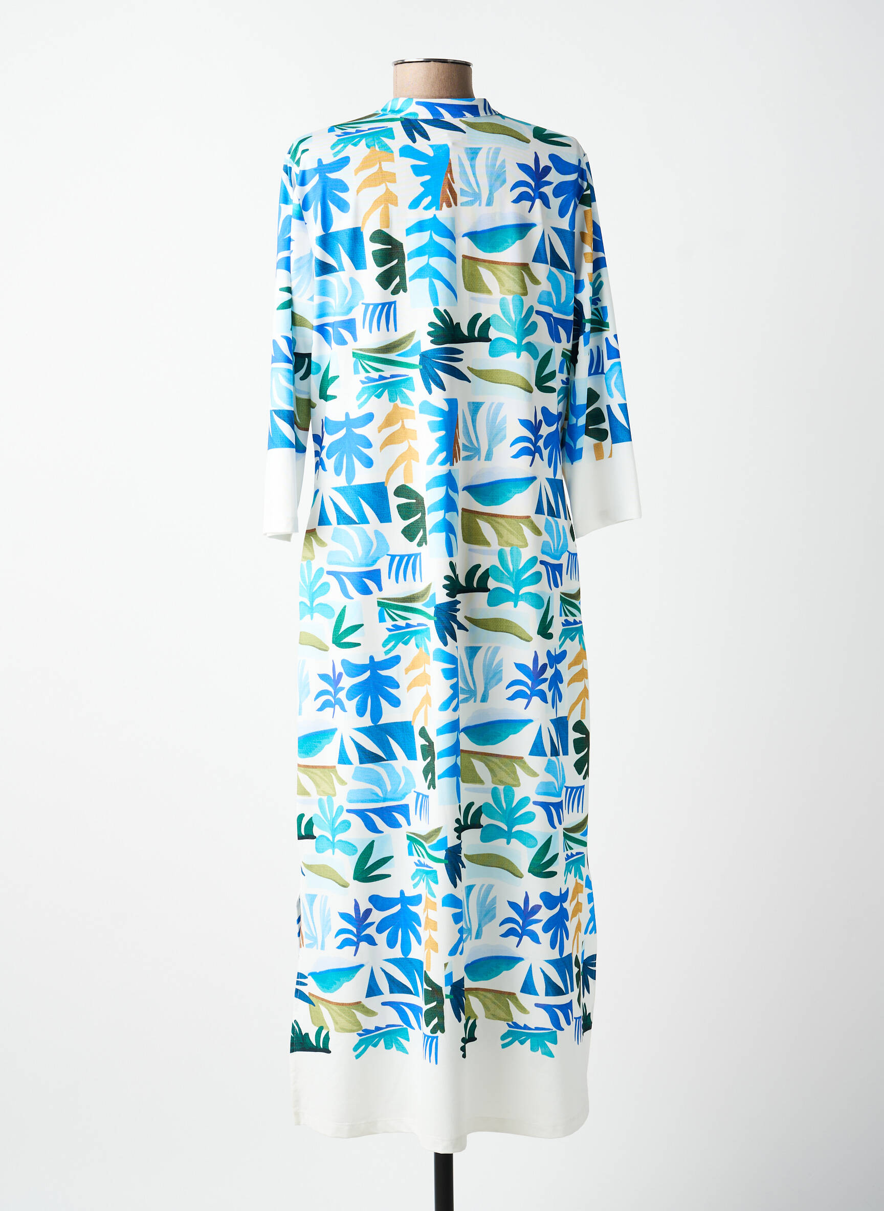 Robe longue imprimé fantaisie manches 3/4 bleu FUEGO WOMAN femme