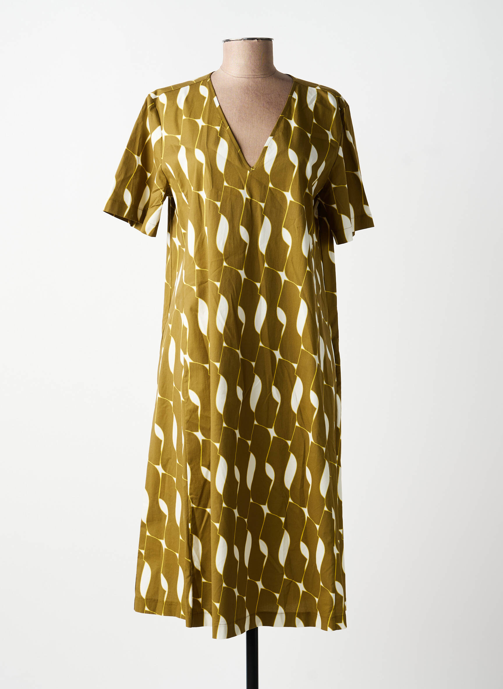Robe mi-longue imprimé fantaisie manches courtes vert MARIA BELLENTANI femme
