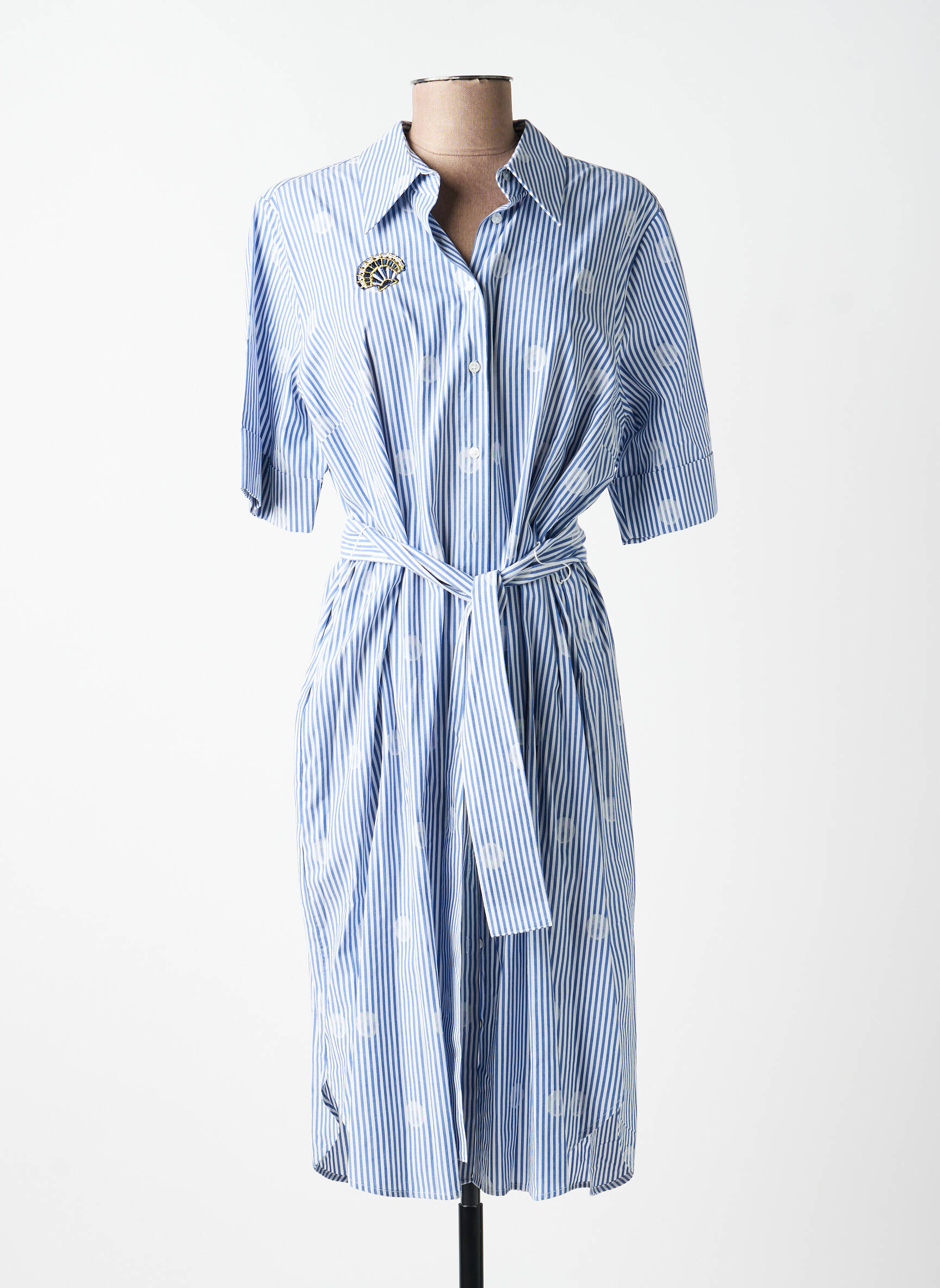 Robe mi-longue manches courtes manches courtes bleu ANANKE femme