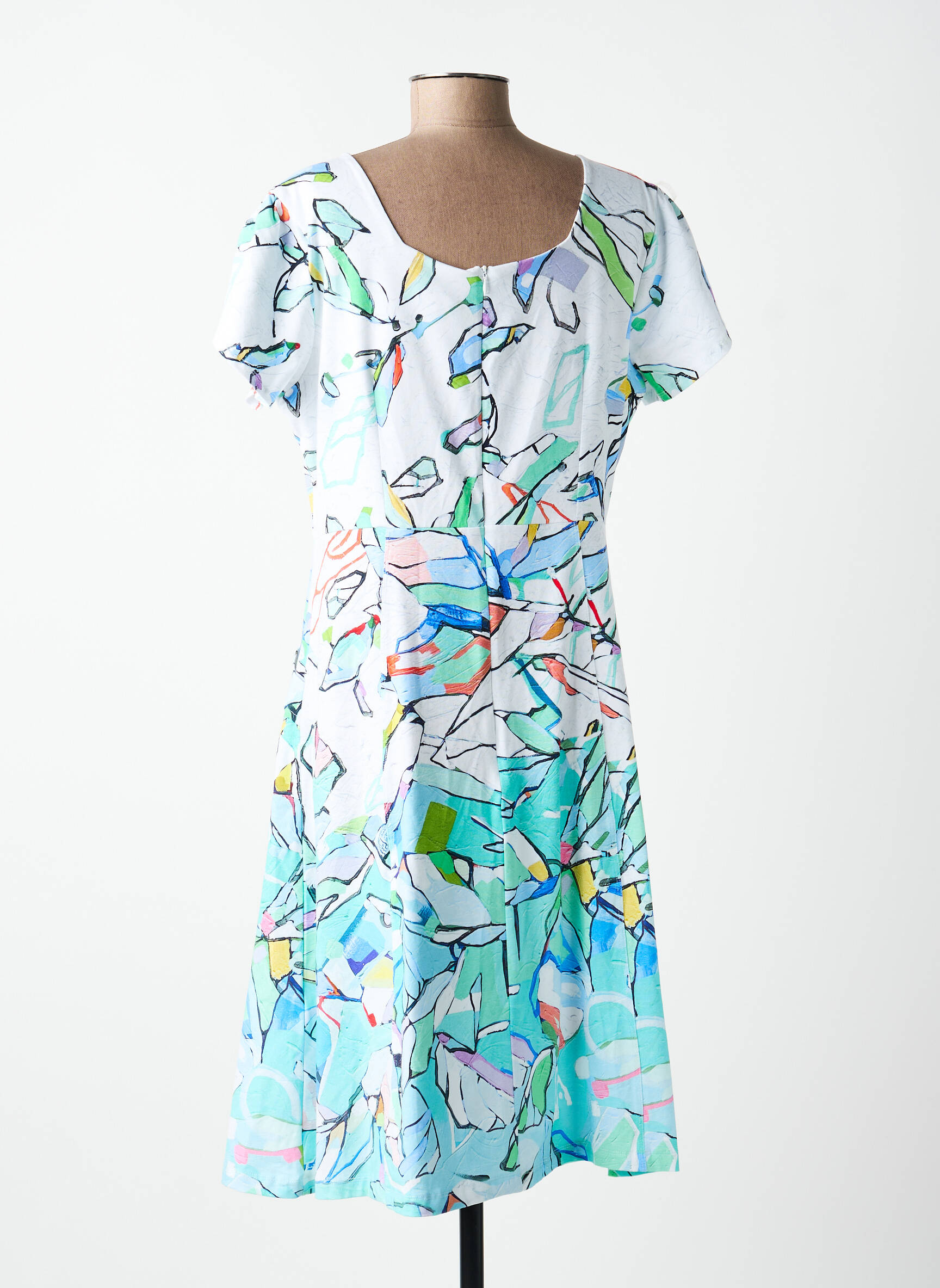 Robe mi-longue imprimé fantaisie manches courtes blanc DOLCEZZA femme