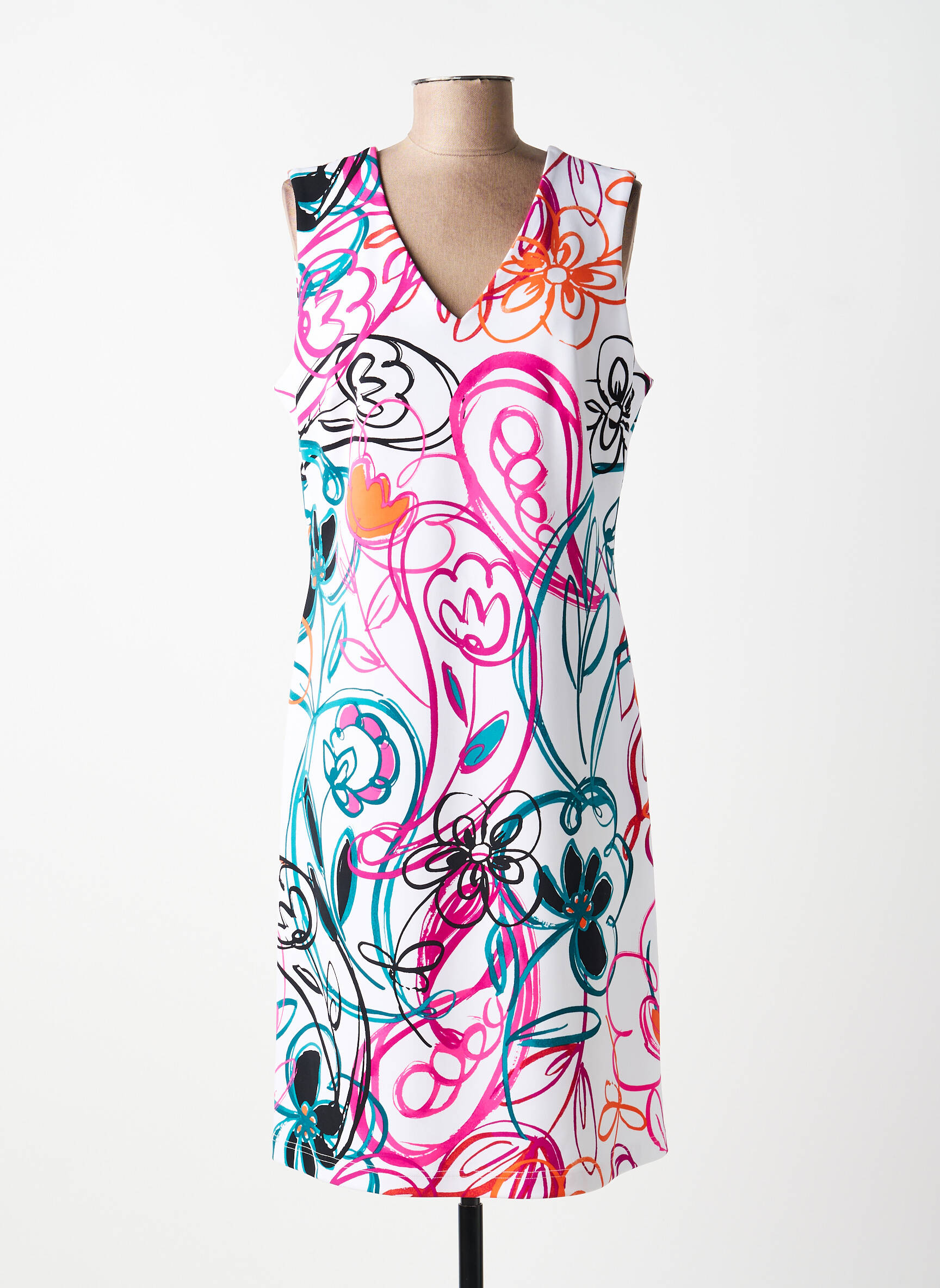 Robe mi-longue imprimé fleurs sans manche blanc JOSEPH RIBKOFF femme