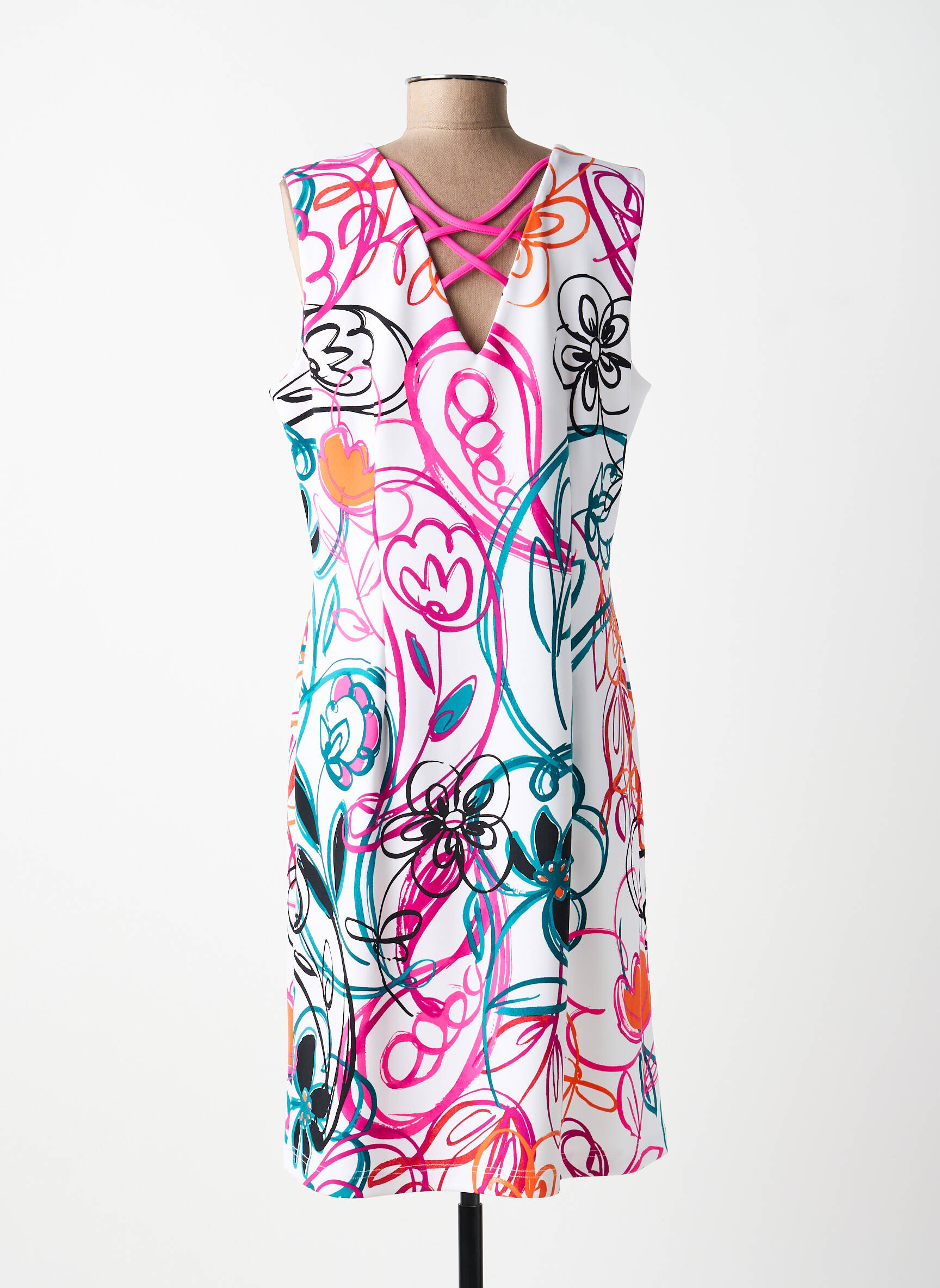 Robe mi-longue imprimé fleurs sans manche blanc JOSEPH RIBKOFF femme