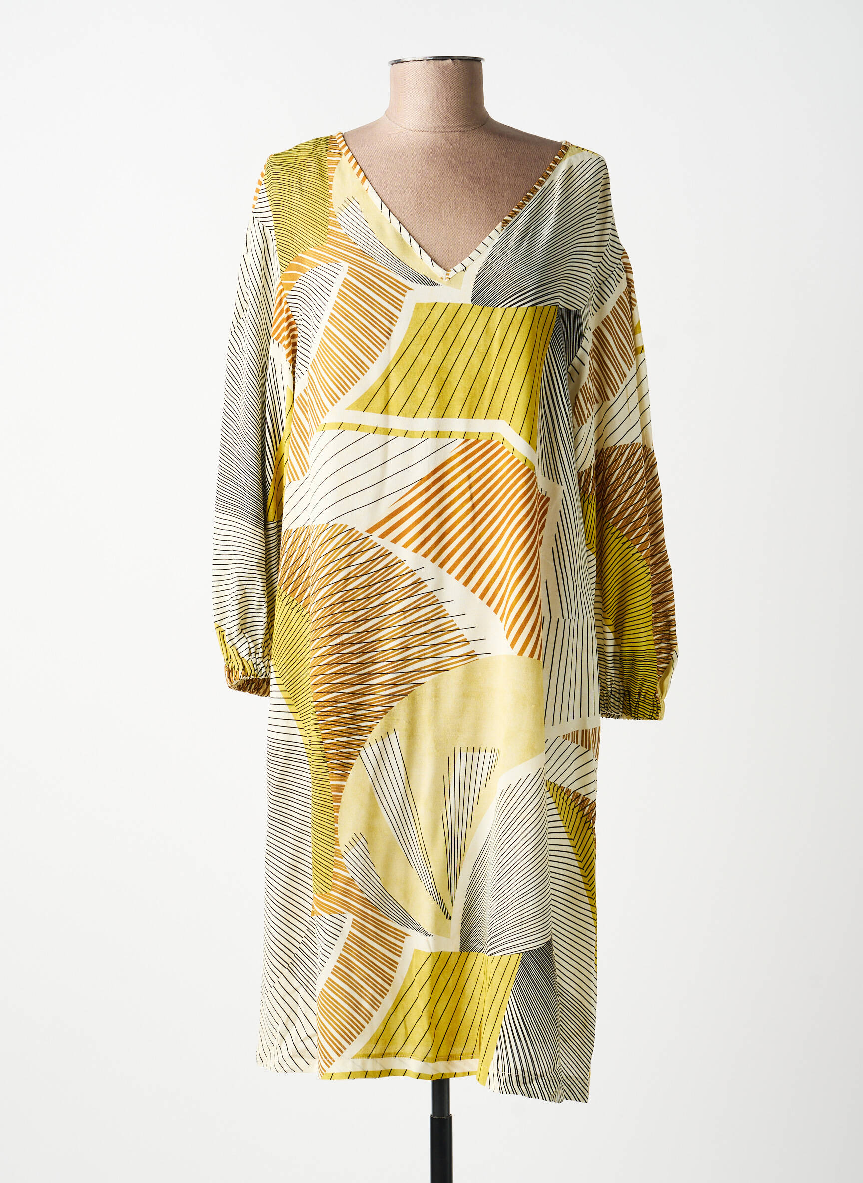 Robe mi-longue coupe fluide manches longues beige MARIA BELLENTANI femme