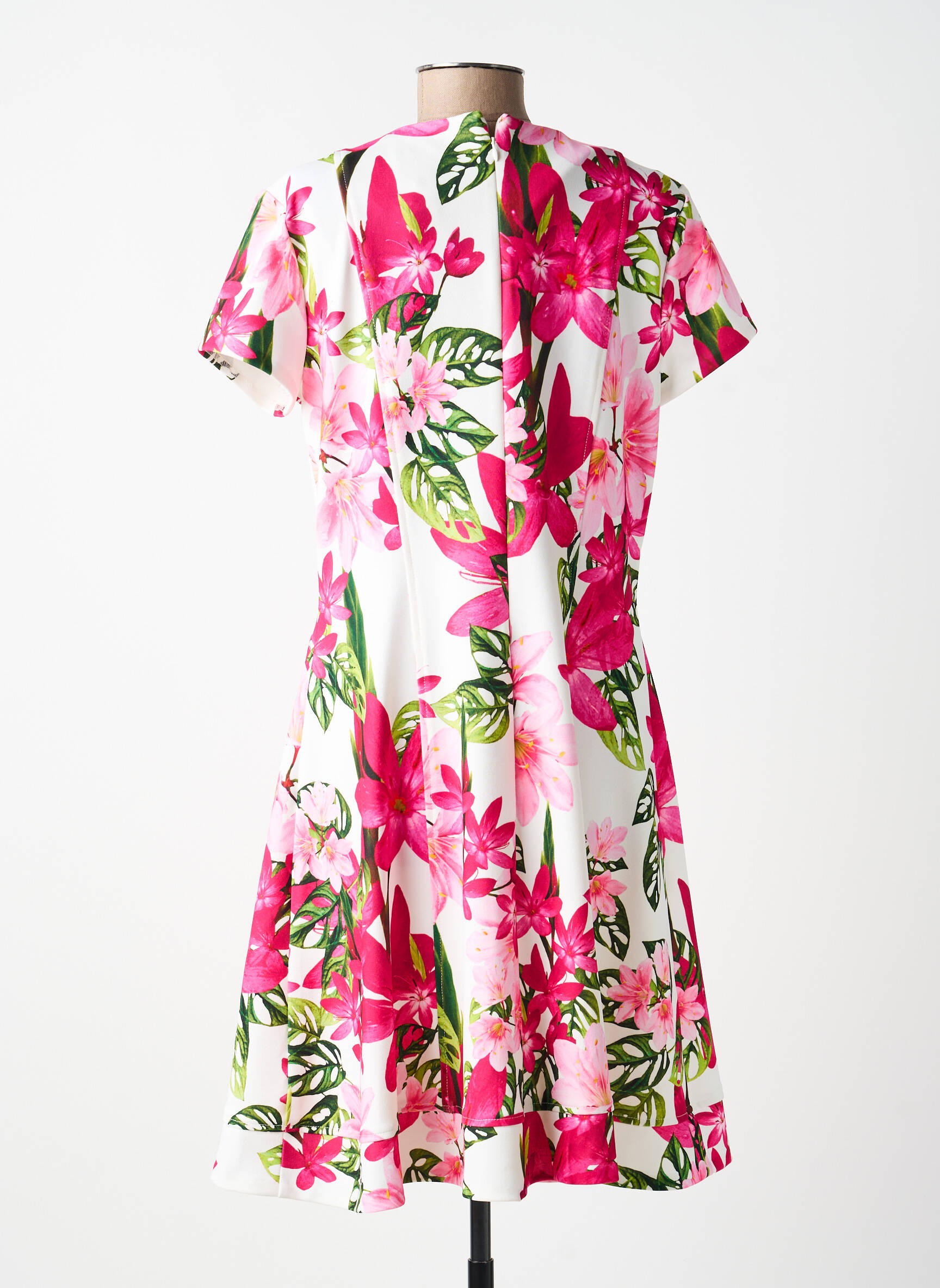 Robe mi-longue imprimé fleurs manches courtes rose JOSEPH RIBKOFF femme