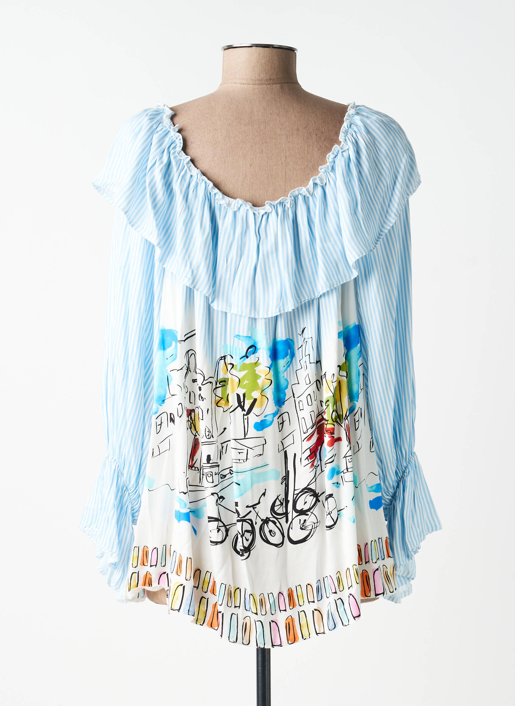 Blouse tissage popeline manches longues bleu LESLIE femme