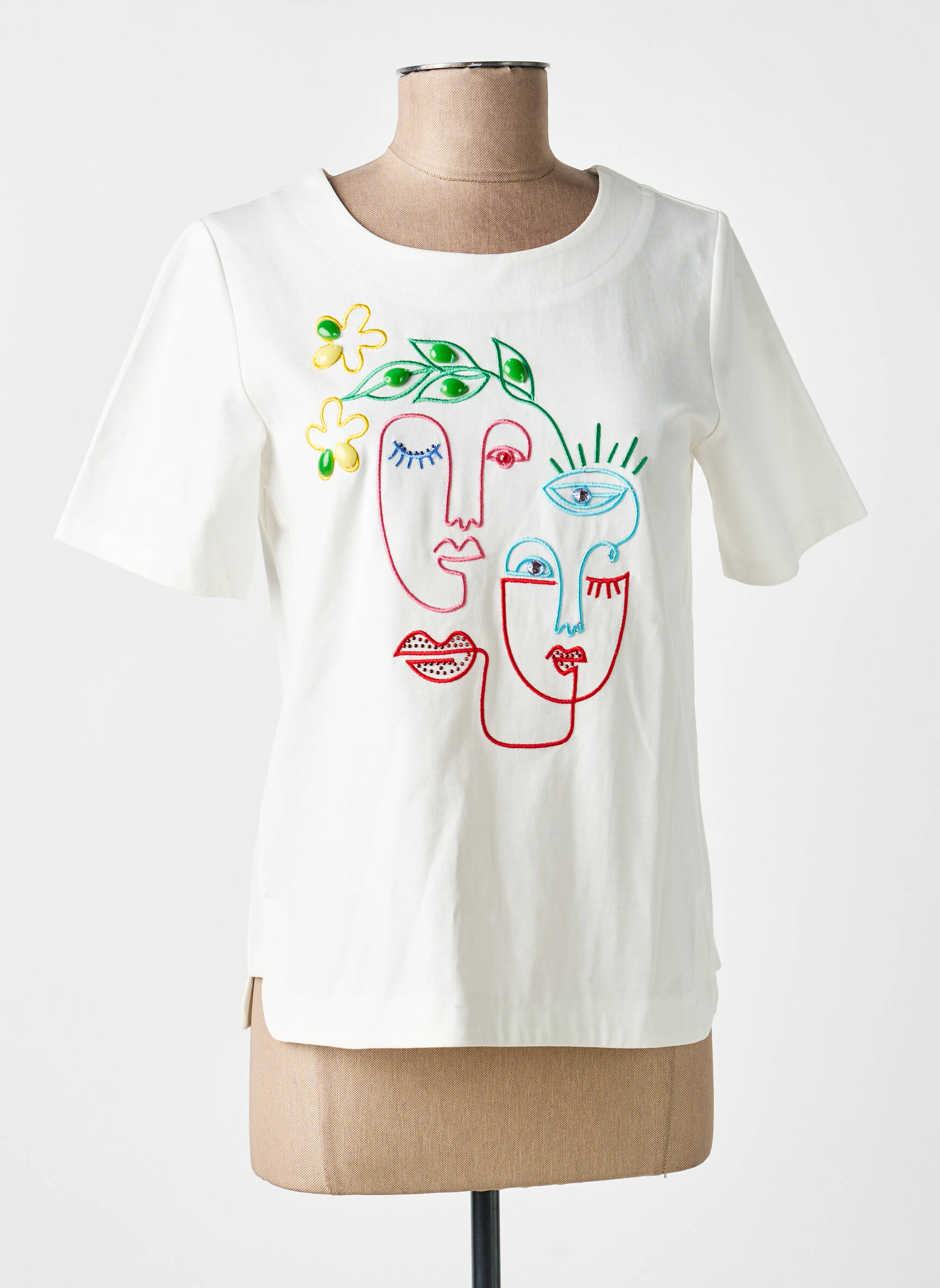 T-shirt sérigraphie manches courtes beige LEO & UGO femme