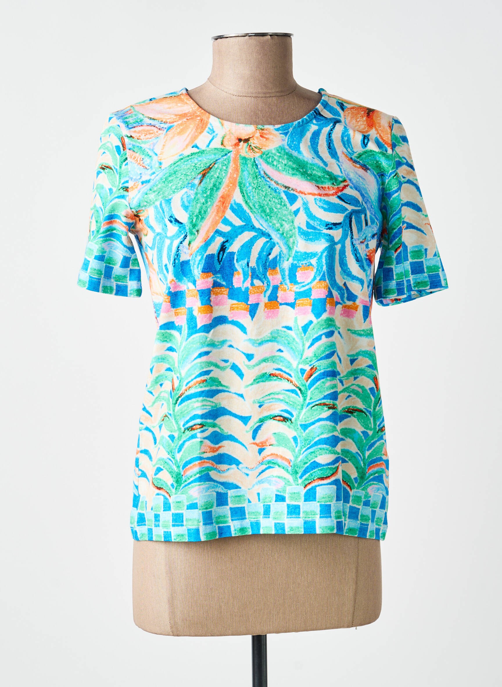 T-shirt imprimé fantaisie manches courtes bleu LEO & UGO femme